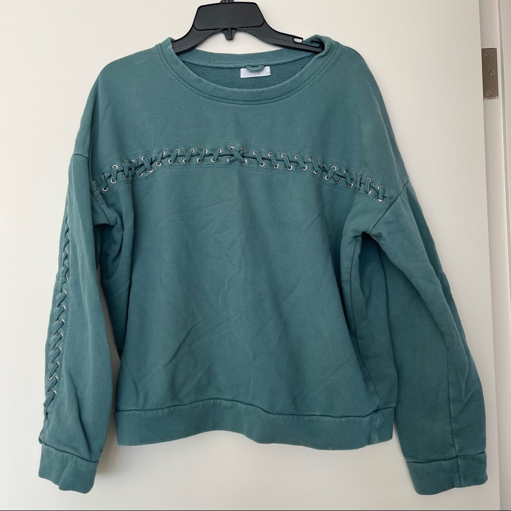 Mikoh Teal Green Lace-Up Sweatshirt